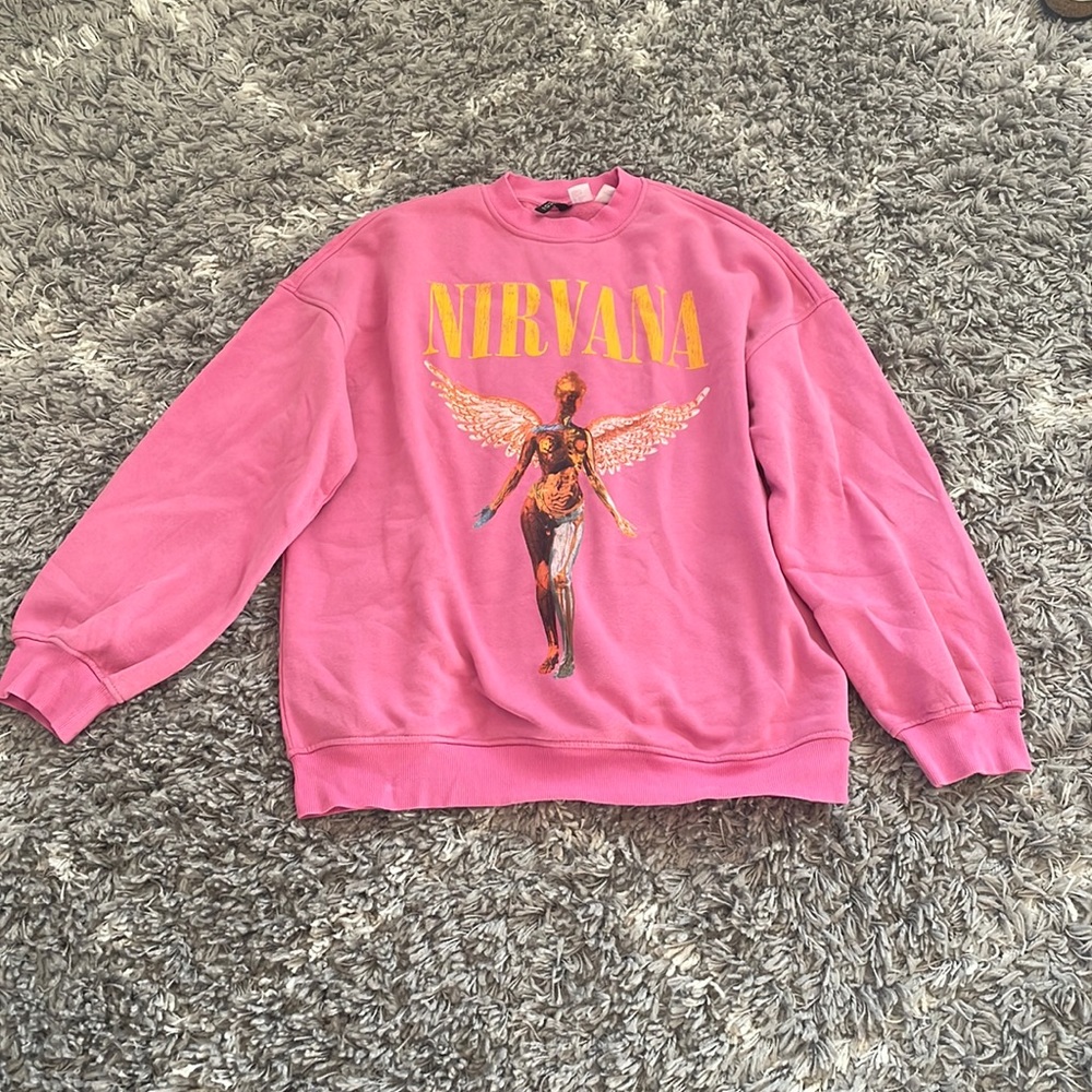 Pink H&M Oversized Nirvana crew neck